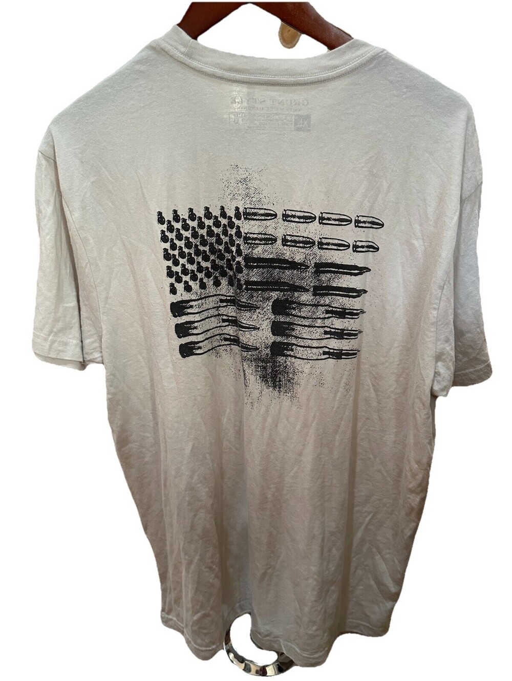 Grunt Style Pocket T Shirt Mens XL Tan USA Flag Bullet Graphic Back Military